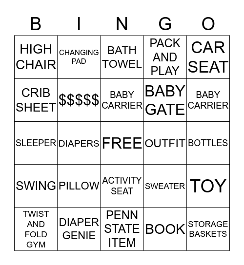 BABY GIRL D Bingo Card