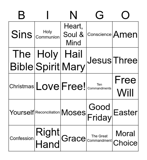 Following Jesus Bingo Card