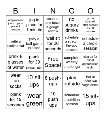 Fitness Bingo! Bingo Card