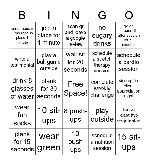 Fitness Bingo! Bingo Card