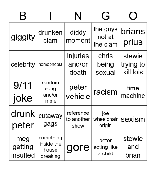 family guy bingo with Mr L.G.S. Bingo Card