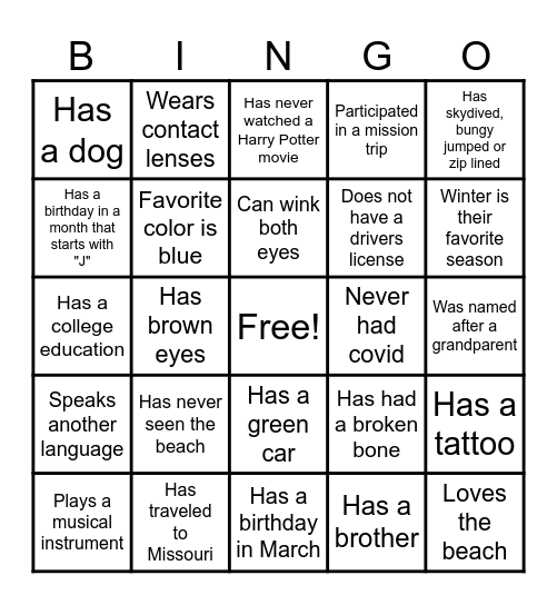 Ice Breaker Bingo Card