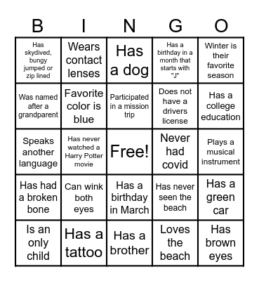 Ice Breaker Bingo Card