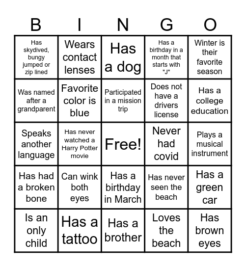 Ice Breaker Bingo Card