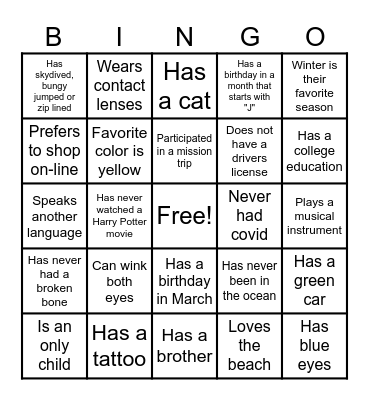 Ice Breaker Bingo Card