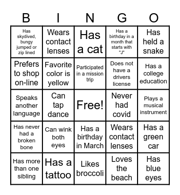 Ice Breaker Bingo Card