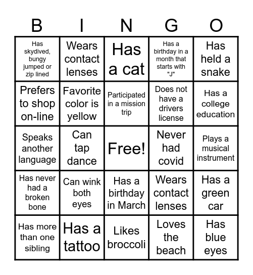 Ice Breaker Bingo Card