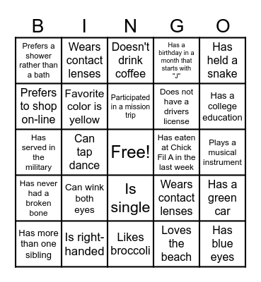 Ice Breaker Bingo Card