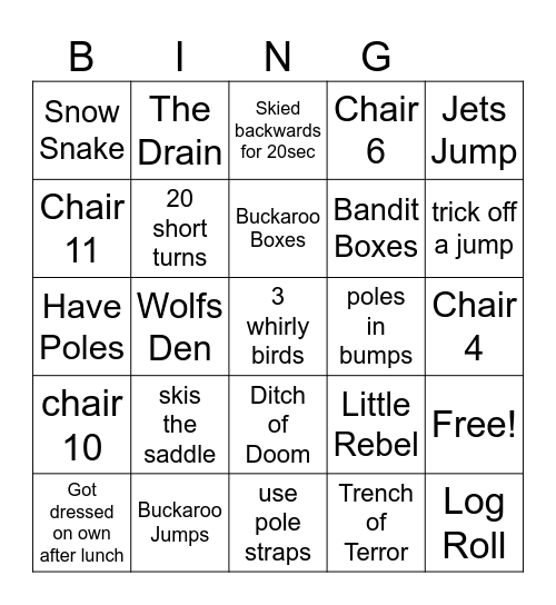 Kirkwood Minis Bingo Card