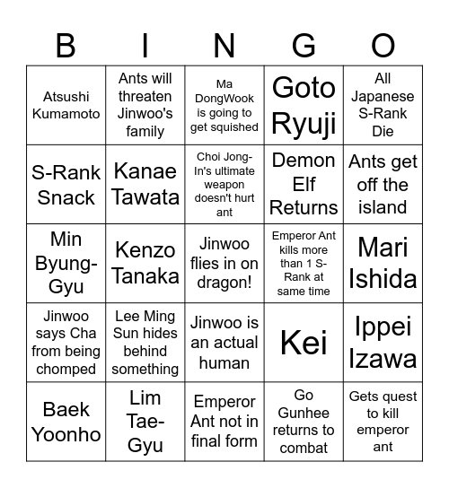 Solo Level Death and Destruction Bingo Card