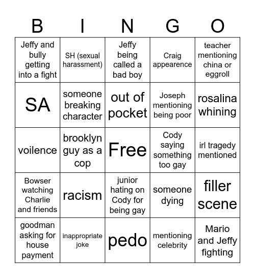 SML bingo card (1 hour marathon) Bingo Card