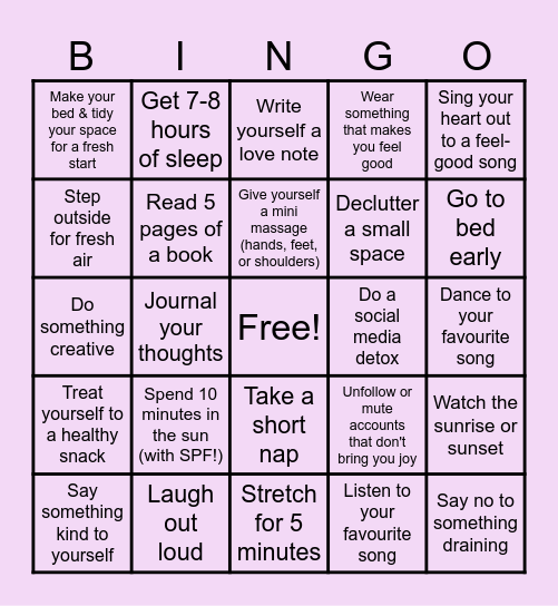 SELF CARE BINGO! Bingo Card