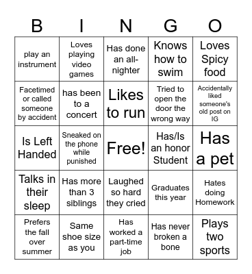 Get to Know Each Other Bingo Card