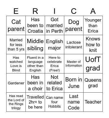 Bridal Bingo Card
