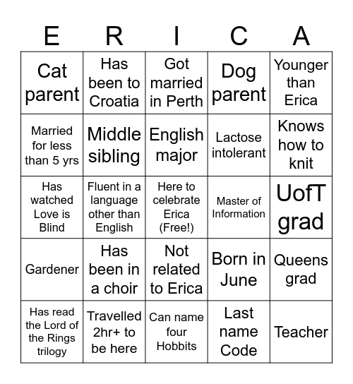 Bridal Bingo Card