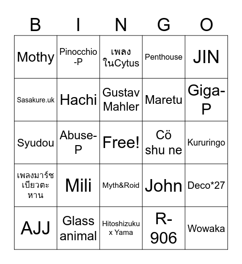 วันนี้คุณวิตาฟังเพลงอะไร Bingo Card