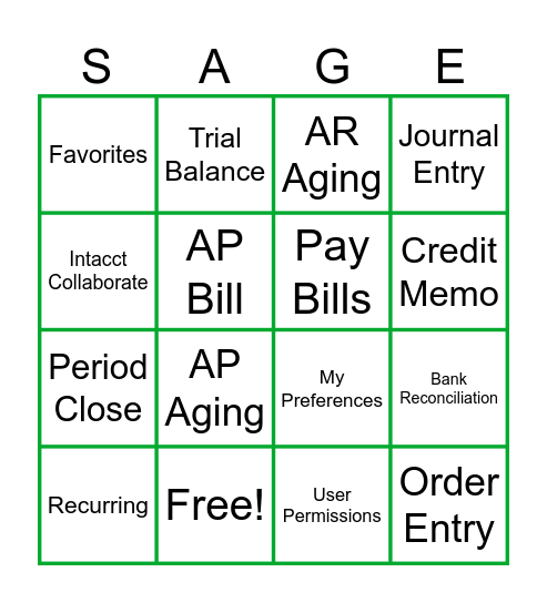 Sage Intacct Bingo! Bingo Card