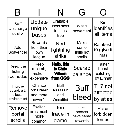 3.26 Wish List Bingo Card