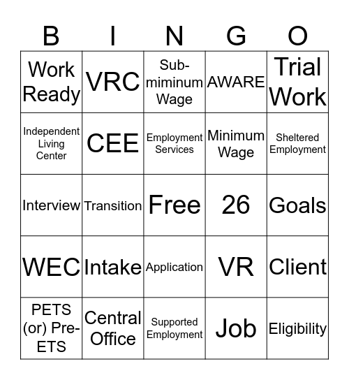 VR BINGO Card