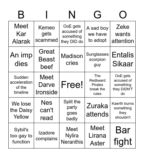 Call of the Nine Bingo Card