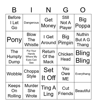 Rhythm n Gangsta Bingo Card