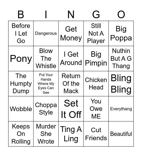 Rhythm n Gangsta Bingo Card