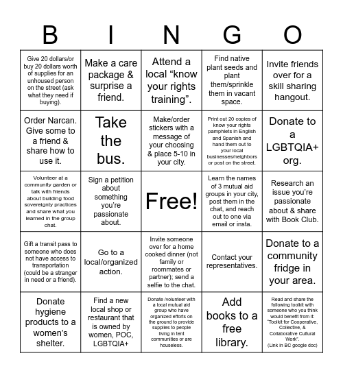 MUTUAL AID ACTS BINGO Card