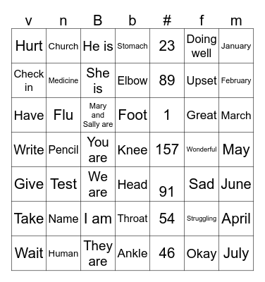 English Review Bingo Card