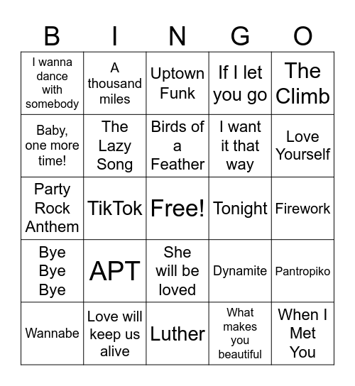 SSO TEAM SONG BINGO Card