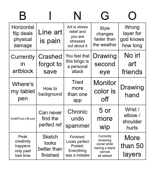 Trouble digital artist v2 Bingo Card