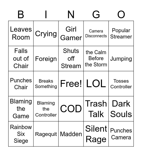 Rage Bingo Card