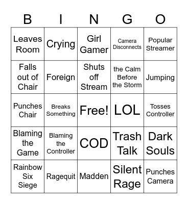 Rage Bingo Card