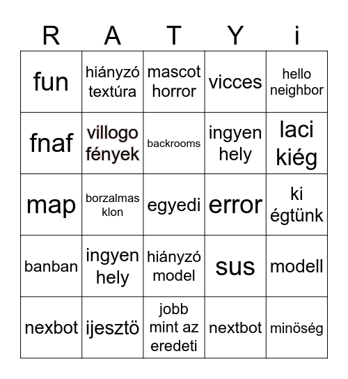 Ratyi gmod Bingo Card