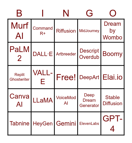 AI Tool Bingo Card