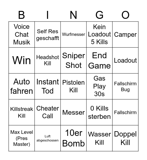 Warzone Bingo Card