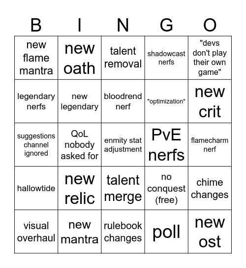 deepwoken update Bingo Card