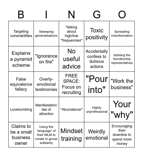 MLM Training Bingo Card