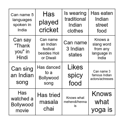 The Great Indian Bingo Card