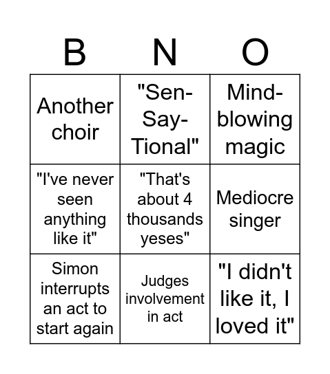 BGT BINGO Card