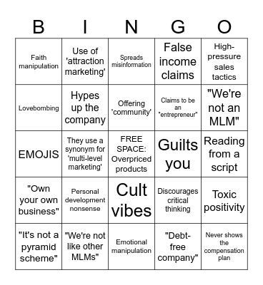 MLM Pitch Bingo Card