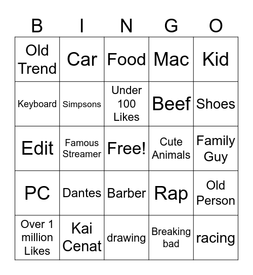 Untitled Bingo Card