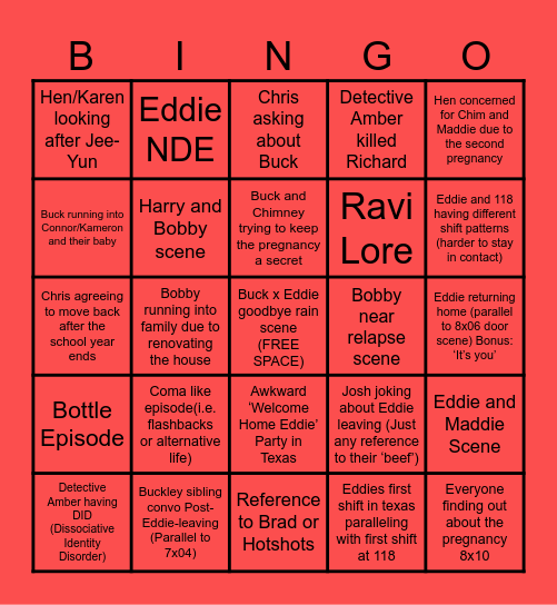 9-1-1 8b Predictions Bingo Card