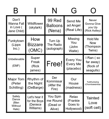 One Hit Wonders Bingo Card