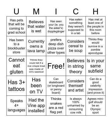 UM Physics Grad Visit Weekend Bingo Card
