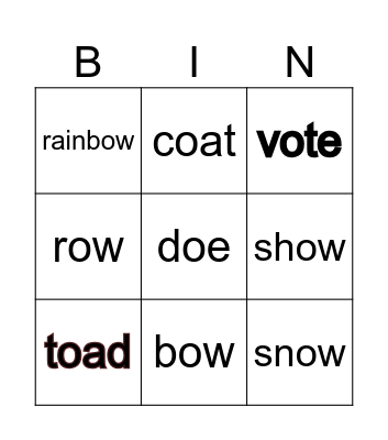 KO long o bingo board Bingo Card