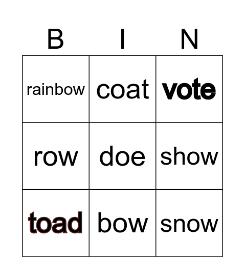 KO long o bingo board Bingo Card