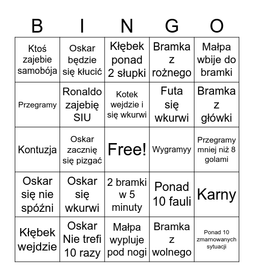 Mecz Bingo Card