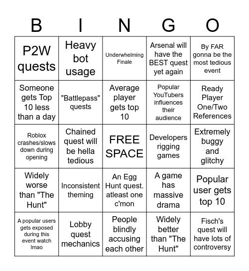 The Hunt: Mega Edition Predictions Bingo Card