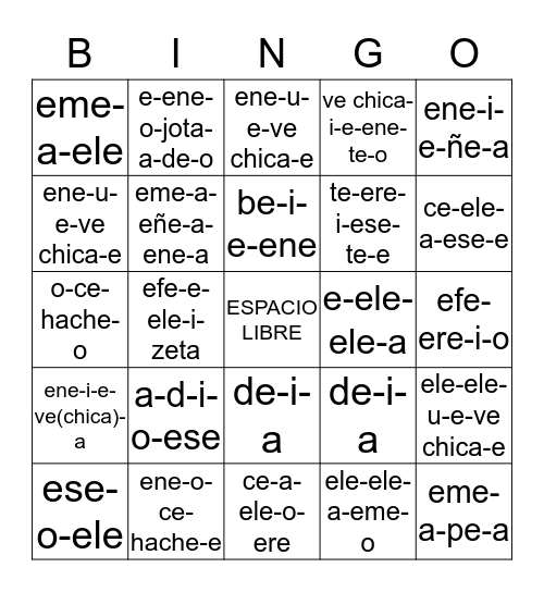 Bingo - abecedario - Spell the words and play! Bingo Card