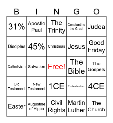 Christianity Bingo Card